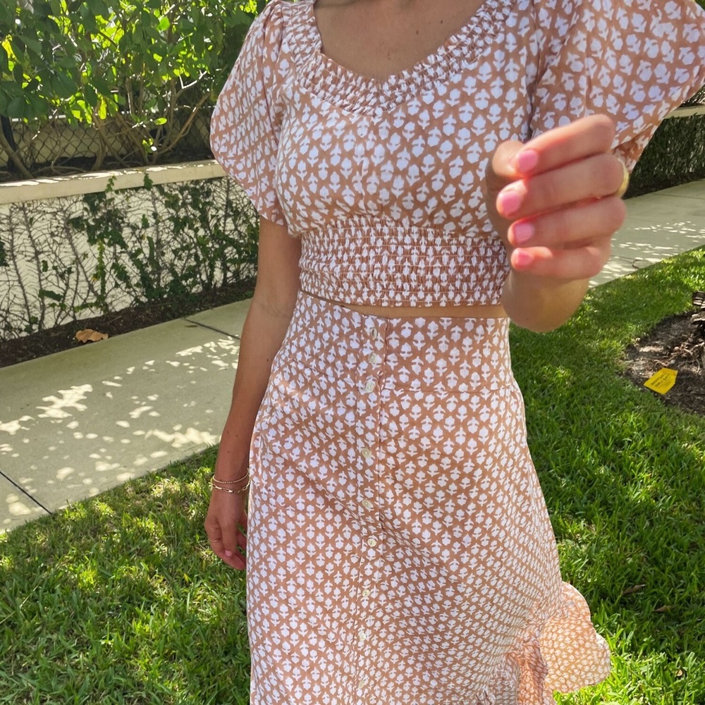 Tan block print crop top, Perry Walker Collective, 0